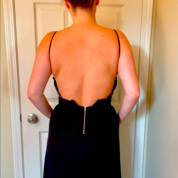 Prom/Wedding - Backless Black Maxi Dress w/ Lace & Silver Floral Details - SizeM - Picture 3 of 12
